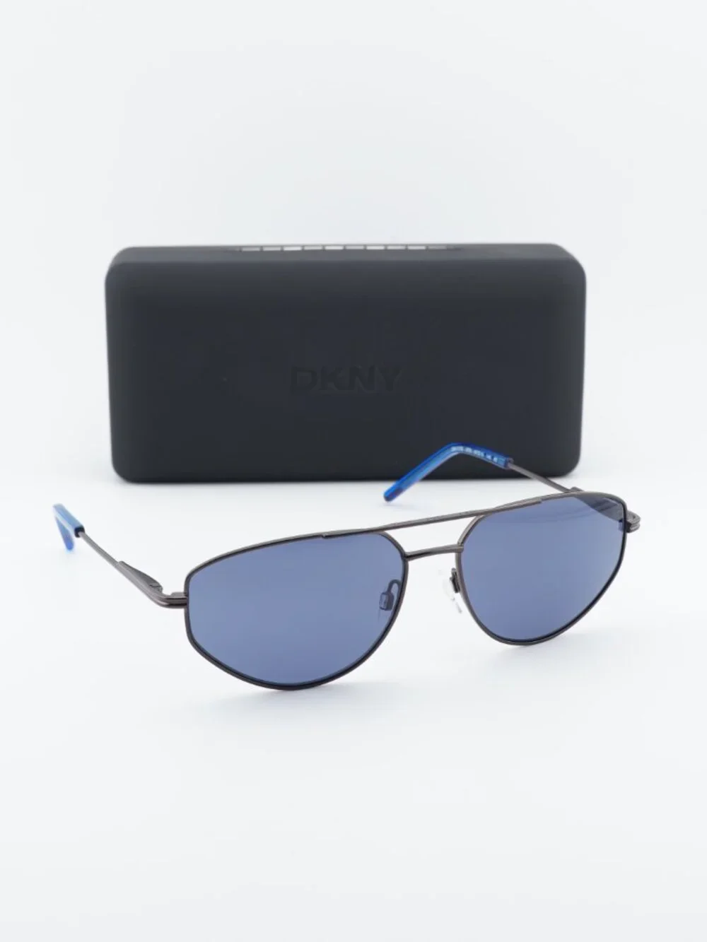 DKNY DK117S 070 Square Sunglasses - Satin Gunmetal/Blue